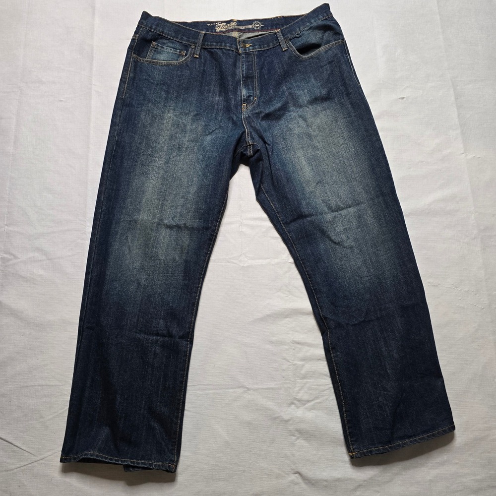 Old Navy Loose Fit Mens Dark Wash Blue Denim Jeans 42x32 Relaxed Straight Leg